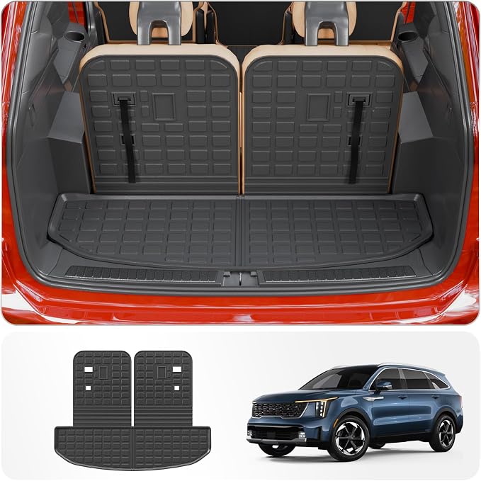 Cargo Mat Compatible with 2021-2025 2026 Kia Sorento Cargo Liner Trunk Mat Trunk Liner TPE All Weather Back Seat Cover Protector 2024 Sorento Accessories (Trunk Mat with Backrest Mat)