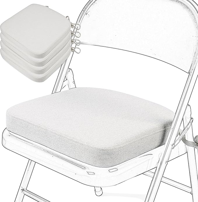SINOSSO Memory Foam Chair Cushions for Folding Chairs 4 Pack, Thickened 2" Square Pads with Ties for Kitchen Chairs, Indoor Non-Slip Dining Chair Seat Cushions (Set of 4, Beige-Gray)