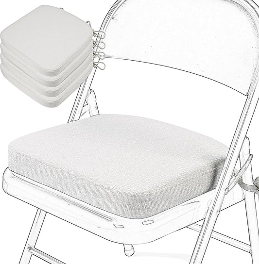 SINOSSO Memory Foam Chair Cushions for Folding Chairs 4 Pack, Thickened 2" Square Pads with Ties for Kitchen Chairs, Indoor Non-Slip Dining Chair Seat Cushions (Set of 4, Beige-Gray)