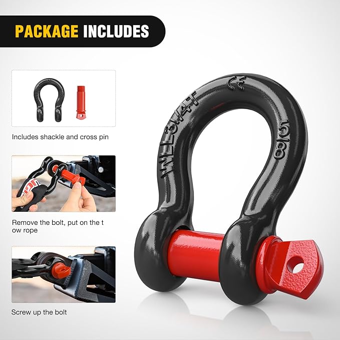 Nilight 2 Pack Small Shackles 5/8" D-Ring Shackle 3.25 Ton (7165 Lbs) Capacity Heavy Duty Off Road Recovery Shackle Kit for Cars and Other Applications for Tie Downs, Black Red