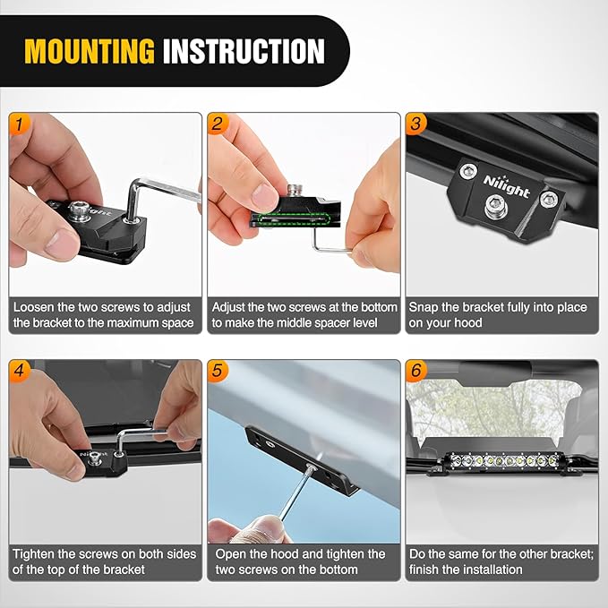 Nilight LED Light Bar Mounting Bracket 2PCS Universal Adjustable Pillar Hood Work Lamp Mount Clamp Holder for Off-Road Truck SUV, Black