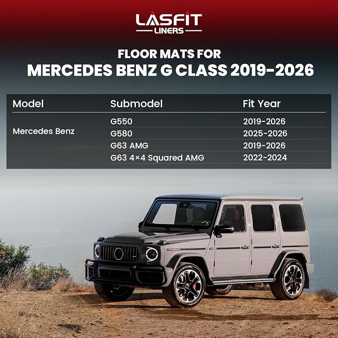 LASFIT Floor Mats & Cargo Mat for Mercedes Benz G Class 2026 2025 2024 2023 2019-2022 G550 / G580 / G63 AMG SUV, All Weather TPE Custom Fit Car Mats for G Class, 1st & 2nd Row Floor Liners & Trunk Mat