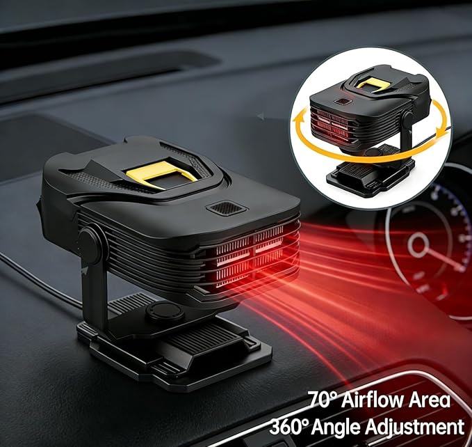 Car Heater, 12V Portable Heater Quick Warmth for Car in Winter, 2 in 1 Heating/Cooling Car Heater for Vehicle, Defroster Windshield Heater for Car, Space Heater for All Cars (Black)