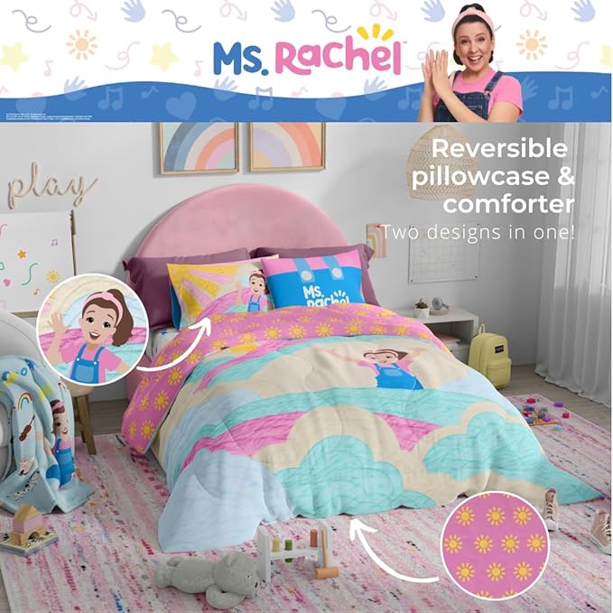 Ms. Rachel Educational Adventures Kids Bedding Super Soft Microfiber Comforter and Sheet Set, 5 Piece Full Size, (Officially Licensed Product) by Franco