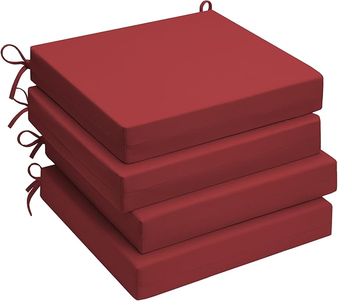 UNIKOME Outdoor Chair Cushions Pack of 4, Water Resistant Patio Cushions with Ties, High Density Sponge Filling Square Corner Seat Cushions for Outdoor Furniture, 24"*24"*4", Wine