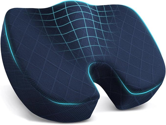 TushGuard Seat Cushion - Memory Foam Cushion for Office Chair, Car Seat, Airplane, Bleacher - Sciatica & Coccyx Pain Relief Desk Chair Cushion for Long Sitting Office Workers, Car Drivers(Blue)