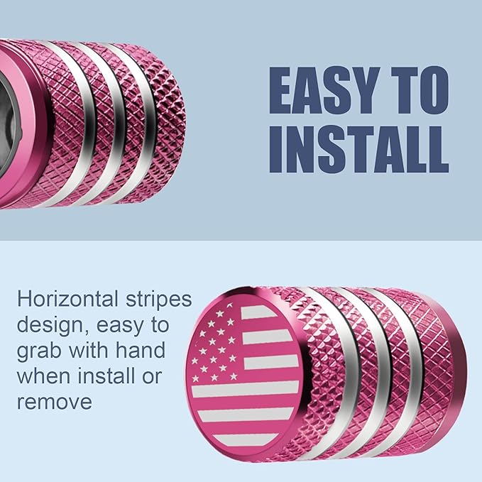 Tire Valve Stem Cap Cover - (5 Pack) Tire Air Cap Metal with Plastic Liner Corrosion Resistant Leak-Proof American Flag for Car Truck Motorcycle Bike Pink