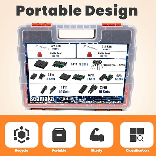 476Pcs 37 Kits Waterproof Automotive Electrical Connectors 1/2/3/4/6 Male&Female Automotive Replacement Electrical Accessories 22-14AWG with Ratchet Crimping Tool