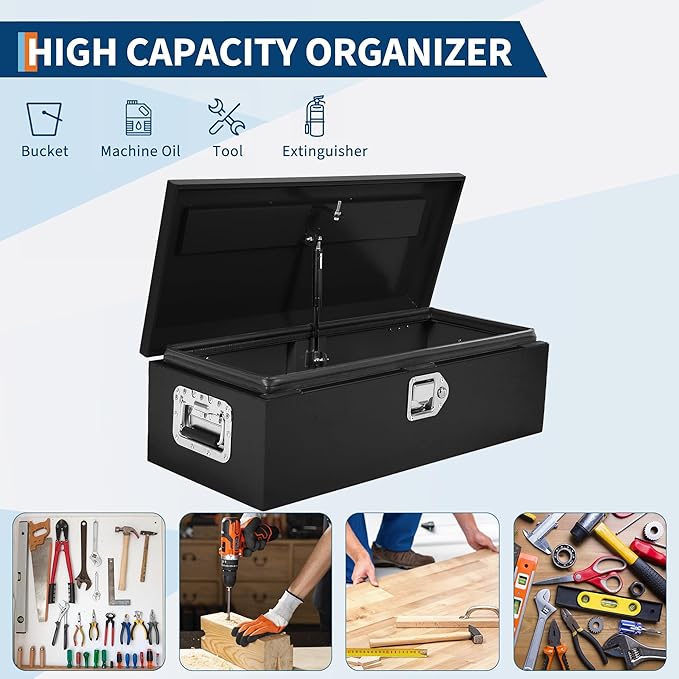 39 Inch Heavy Duty Steel Truck Bed Tool Box Truck Car Outdoor Trailer Pickup Toolbox, RV Storage Organizer w/Lock & Keys