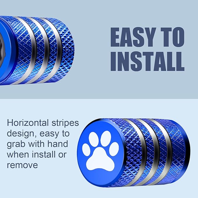 Tire Valve Stem Caps Cover - (5 Pack) Tire Air Caps Metal with Plastic Liner Corrosion Resistant Leak-Proof Dog Paw Print for Car Truck Motorcycle Bike Blue