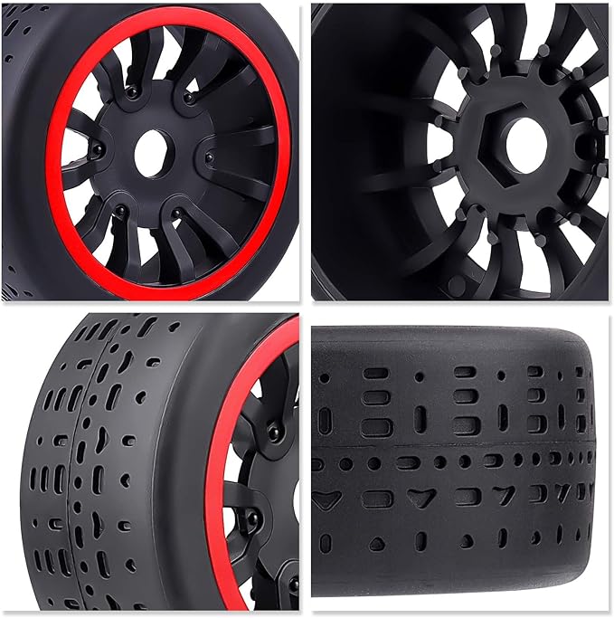 HobbyPark 17mm Hex Pre-Glued 42/100 2.9 Belted Tires and Wheels RC Street Tire with Foam Inserts for 6s High Speed Runs fit for 1/7 Arrma Infraction Felony 6S BLX Limitless 1/8 Typhon 6S 3S (Set of 4)