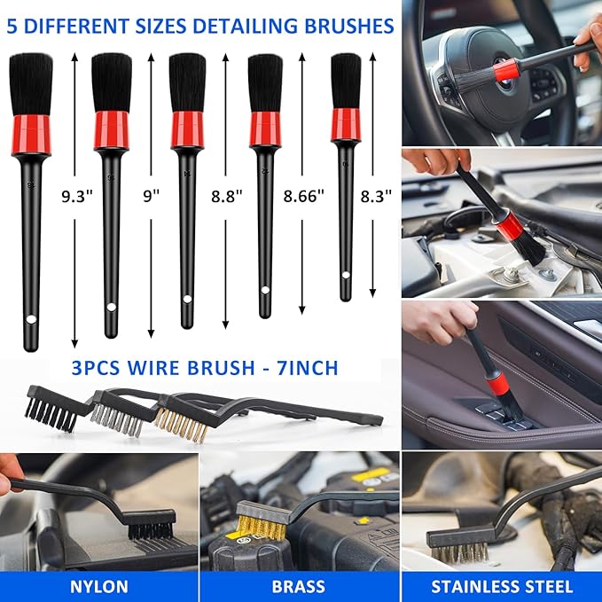 41Pcs Car Cleaning Wash Kit Interior Detailing Cleaner Kit with High Power Handheld Vacuum, Collapsible Bucket, Windshield Tool, Snow Shovel, Tire Brush, Complete Car Care Tools, Black