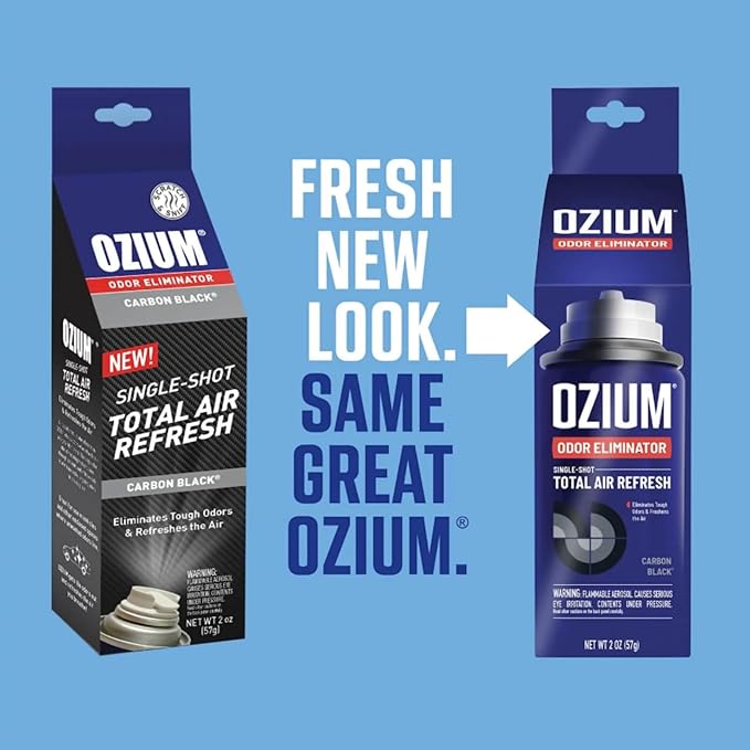 Ozium Air Sanitizer, 2 oz Car Fogger: Single-Shot Smoke Odor Eliminator & Car Air Freshener (Carbon Black, 6 Packs)