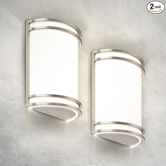 ASD Indoor LED Wall Sconce Lights - 10 Inch 15W Brushed Nickel Modern LED Wall Sconces Hardwired - ETL Dimmable 3000K 4000K 5000K Adjustable Sconce Light Fixture for Bedroom, Hallway, 2 Pack