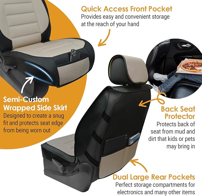 LPI Truck Heavy Duty Premium Truck Seat Covers for Full-Size Truck SUV, Padded Seat Cover with Bottom Wrap-around, Front Seat Protector; Front & Rear Storage Pockets, Waterproof, 2 pc