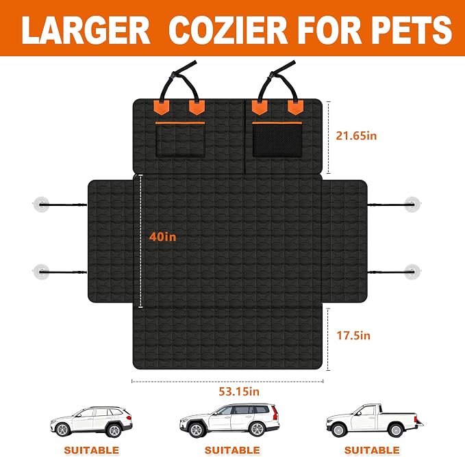 SUV Liner for Dogs, Waterproof Dog Trunk Cover with Bumper Flap Protector, PU Large Size Universal Fit, Black