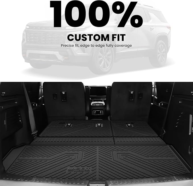LASFIT Trunk Mat with Backrest Mat for Chevrolet Chevy Traverse 2024-2026 & GMC Acadia 2024-2026 & Buick Enclave 2025-2026, All Weather TPE Custom Fit Cargo Mat Trunk Liner with Backrest Mat, Black