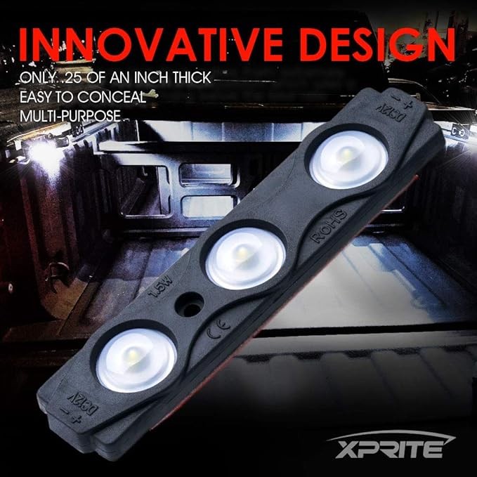 Xprite White Truck Pickup Bed Light Kit, 24 Led Cargo Rock Lighting Kits w/Switch for Van Off-Road Under Car, Side Marker, Foot Wells, Rail Lights - 8 PCS