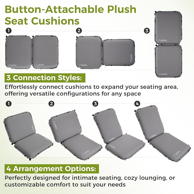 ATEPA Inflatable Seat Cushion, Compact Self-Inflating Seat Cushion for Stadium Airplane Air Travel Bleacher Camping, Blow Up Foam Seat Pad for Outdoor Sports Events Backpacking Hiking Sitting
