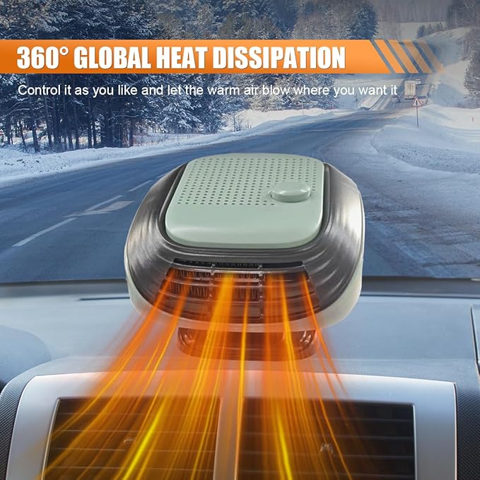 Car Heater, 12V 120W 2 in 1 Adjustable Heating & Cooling Fan, That Plug Into Cigarette Lighter Portable Heater, 360° Rotatable Windshield Defogger Defroster for Most Cars (Green)