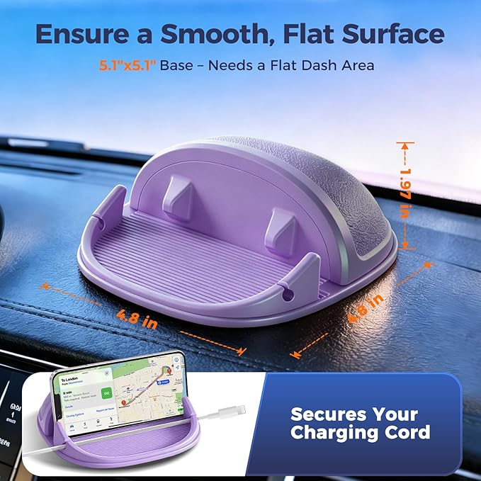 Loncaster Car Phone Holder, Car Phone Mount Silicone Car Pad Mat for Various Dashboards, Slip Free Desk Phone Stand Compatible with iPhone, Samsung, Android Smartphones, GPS Devices More (Purple)