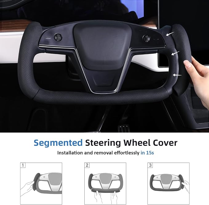 Steering Wheel Cover for Tesla Yoke Steering Wheel Cover Customzied for Tesla Model S 2021-Present/Model X 2021-Present Accessories,Anti-Slip,Comfortable Grip,Breathable,Nappa Black