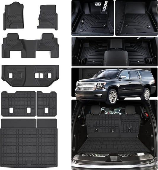 Floor Mats for 2015-2019 2020 Chevy Chevrolet Suburban/GMC Yukon XL 8 Seats (Not for Yukon) (2nd Row Bench Seats) & Cargo Mat & Backrest Mat,TPE All Weather Protection Full Set Accessories