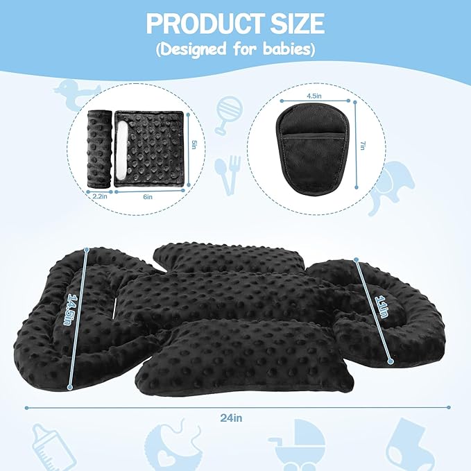 Infant Car Seat Insert Boy Girl, 3 in 1 Newborn Carseat Insert with Strap Pads, Car Seat Head Support for Baby Strollers, Swings, and Bouncers, Comfortable and Machine Washable, Black