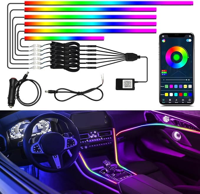 Dreamcolor 6 in 1 Car LED Strip Lights with APP Control and 213 Color Modes, Neon Ambient Lighting Kits