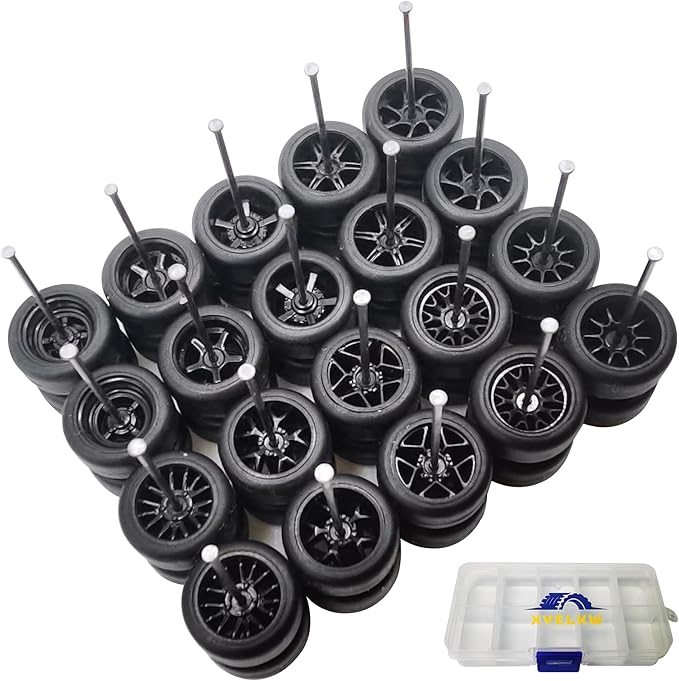 1/64 Wheels and Tires Set, 10-Pack 1 64 Scale Wheels with 10 for 1/64 Diecast Cars Upgraded and Modified Rubber Tires(Diameter 0.43in/11mm) (Black)