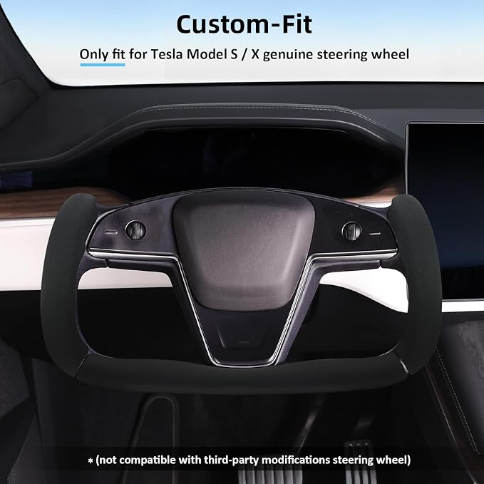 Steering Wheel Cover for Tesla Yoke Steering Wheel Cover Customzied for Tesla Model S 2021-Present/Model X 2021-Present Accessories,Anti-Slip,Comfortable Grip,Breathable,Black