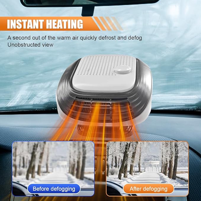 Car Heater, 12V 120W 2 in 1 Adjustable Heating & Cooling Fan, That Plug Into Cigarette Lighter Portable Heater, 360° Rotatable Windshield Defogger Defroster for Most Cars (Black&White)