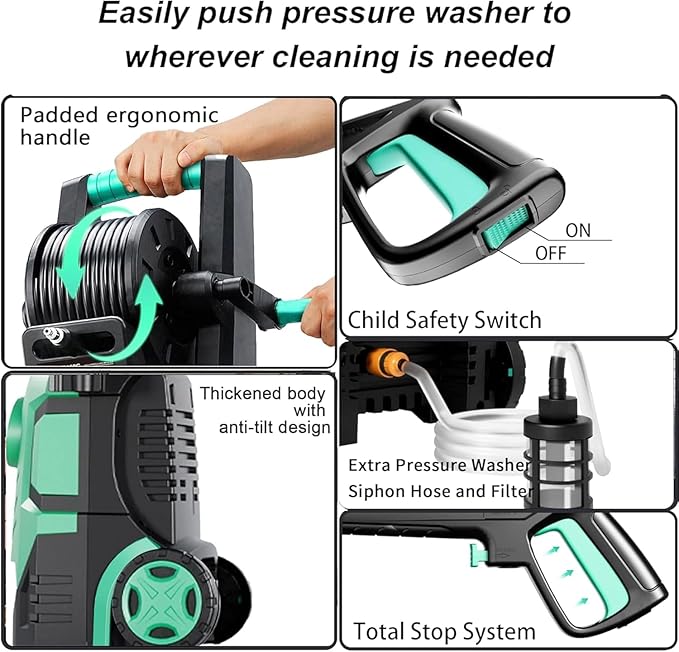 2026Upgraded Pressure Washer 5000PSI with Adjustable Touch Screen 8 Level, 34" Tall, 4 Quick Connect Nozzles,Inlet Hose&Filter&500mlFoam Cannon for Cars/Fences/Driveways/Home Cleaning,Green