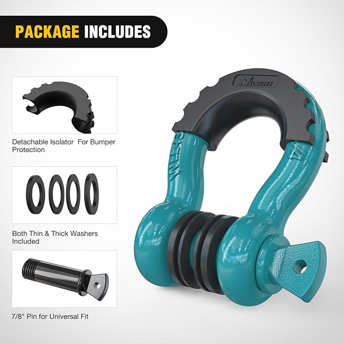 Nilight 2 Pack 3/4" D-Ring Shackle with 7/8" Screw Pin 41,887lbs Break Strength, Heavy Duty Off Road Recovery Shackle with Isolators Washers for Use with Tow Strap, Winch, Off-Road Truck Vehicle