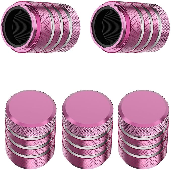 Tire Valve Stem Cap Cover - (5 Pack) Tire Air Caps Metal with Plastic Liner Corrosion Resistant Leak-Proof for Car Truck Motorcycle SUV and Bike Pink