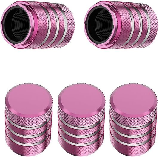 Tire Valve Stem Cap Cover - (5 Pack) Tire Air Caps Metal with Plastic Liner Corrosion Resistant Leak-Proof for Car Truck Motorcycle SUV and Bike Pink