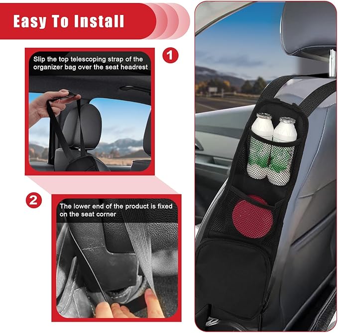 QUICTO Car Seat Storage Hanging Bag, Multi-Pocket Seat Side Organizer, Car Multifunctional Storage Mesh Net Pocket, Can Hold Mobile Phone, Wallet, Glasses, Suitable for Cars, SUVs, Trucks