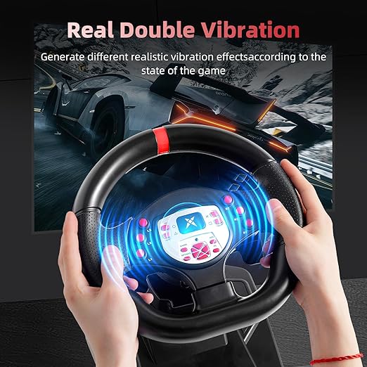 DOYO Racing Wheel - Gaming Steering Wheel for PC, 180 Degree Universal Usb Car Sim Race Steering Wheel with Pedals for PS4, PS3, Xbox Series X|S, Xbox One, Switch - Height & Tilt Adjustable