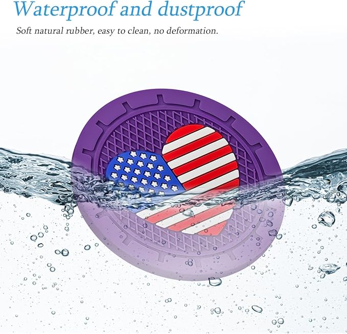 AUCELI 4 Pack Car Cup Holder Coasters, Colored American Flag US Flag Insert Car Cup Coaster, 2.75 Inch Anti Slip Shockproof Embedded Drink Mat, Vehicle Interior Decor Accessories