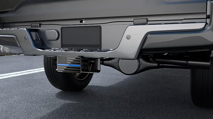 Heavy American Flag Metal Trailer Hitch Cover for 2" inch Receivers,Tow Hitch Covers 2 Inch for Truck Accessories (with 5/8-Inch Pin Diameter Trailer Hitch Lock, Blue Line)