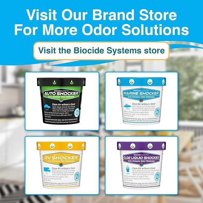 Biocide Systems Auto Shocker Strong Car Odor Eliminator, Eco-Friendly ClO2 Odor Remover for Tough Odors in Vehicle Interiors, Up to 250 Cubic Feet (2-Pack)