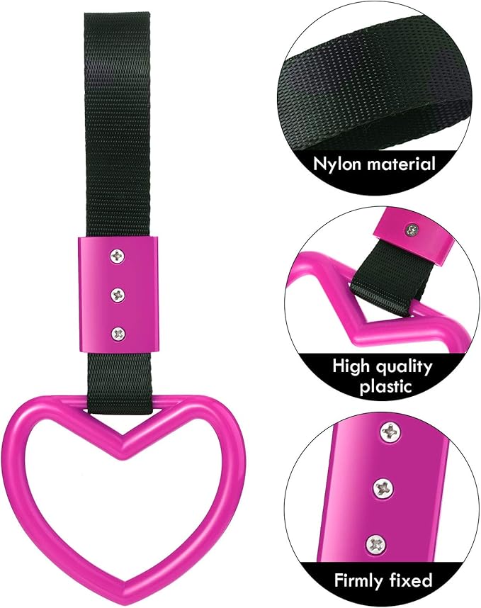 2 Pieces Rings Heart Shaped Car Handle Straps Drift Charm Rear Bumper Warning Ring Decor Subway Bus Broken Heart Handle for Car Interior(Rose Red)