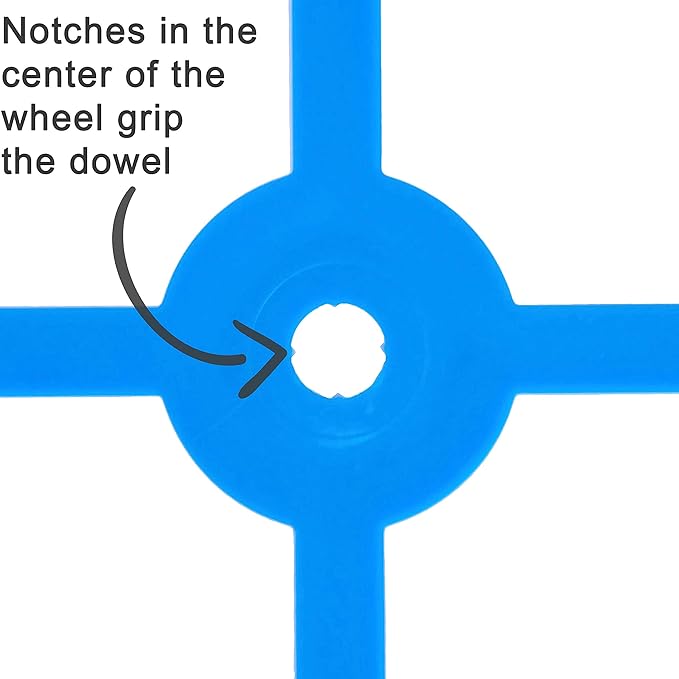 Large Plastic Toy Project Wheels and Axles, for Mousetrap Car and Rubber Band Car Projects, 20 Wheels, 20 Rubber Bands, 10 Dowels