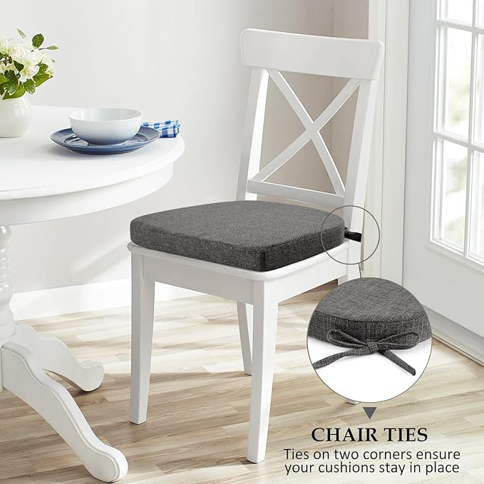 Wellsin Chair Cushions for Dining Chairs 6 Pack - Kitchen Chair Cushions with Ties and Non-Slip Backing - Dining Chair Pads 16"X16"X2", Dark Gray