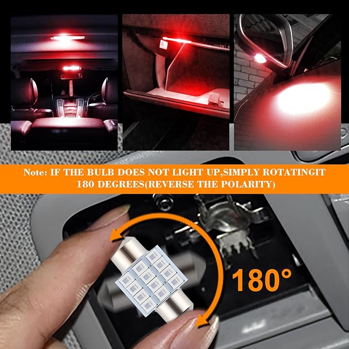 iFunyLED 24 Pieces Dome Light LED Car Interior Bulb Kit Set 194 T10 DE3175 578 31mm 42mm Bulbs Interior Replacement Lights for Car Map License Plate Door Side Marker Cornering Trunk Light - Red