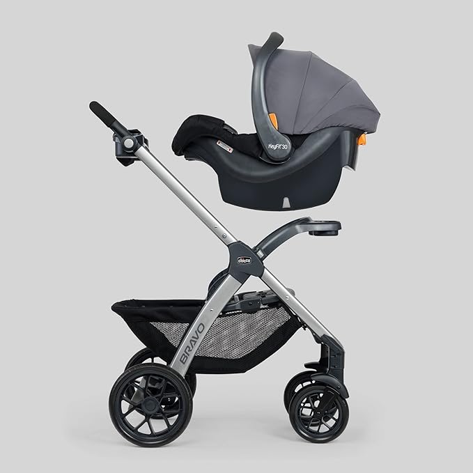 Chicco Bravo 3-in-1 Trio Travel System, Bravo Quick-Fold Stroller with KeyFit 30 Infant Car Seat and Base, Brooklyn/Navy