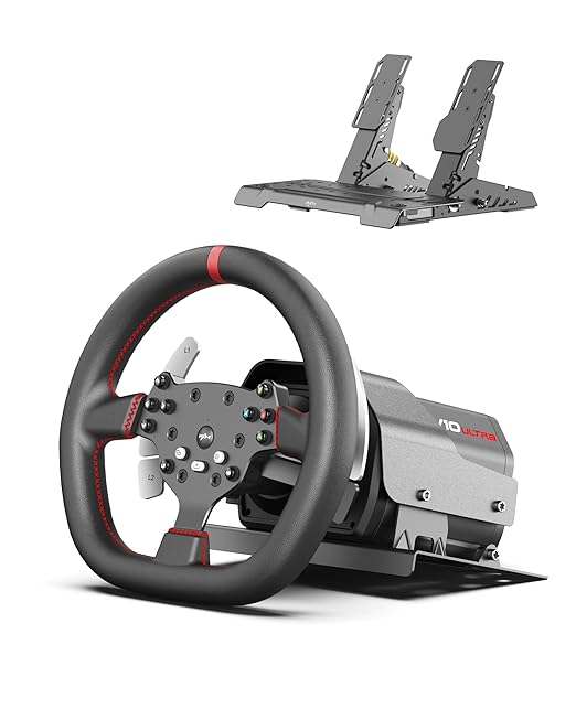 PXN V10 Ultra Direct Drive Gaming Steering Wheel for PC, PS4, Xbox – 3.2Nm Force Feedback, Servo Motor, 4 Paddle Shifters, Hall Pedals – Sim Racing Wheel for Driving Simulators and Racing Games