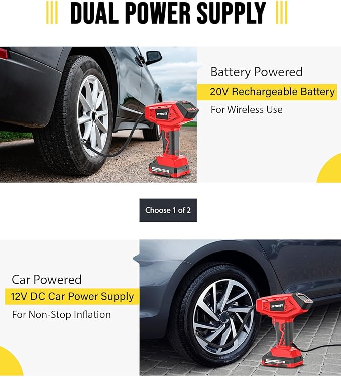 Tire Inflator Portable Air Compressor - 4X Faster Inflation, 160PSI Cordless Tire Pump with Dual Power (20V Battery & 12V DC), Auto Shut Off, Digital Gauge for Car, Motorcycle, E-Bike