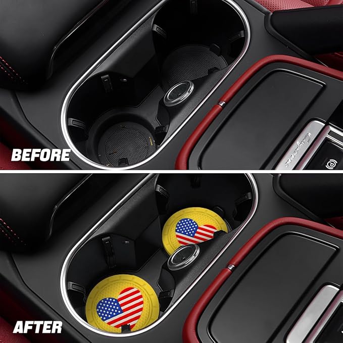 AUCELI 4 Pack Car Cup Holder Coasters, Colored American Flag US Flag Insert Car Cup Coaster, 2.75 Inch Anti Slip Shockproof Embedded Drink Mat, Vehicle Interior Decor Accessories