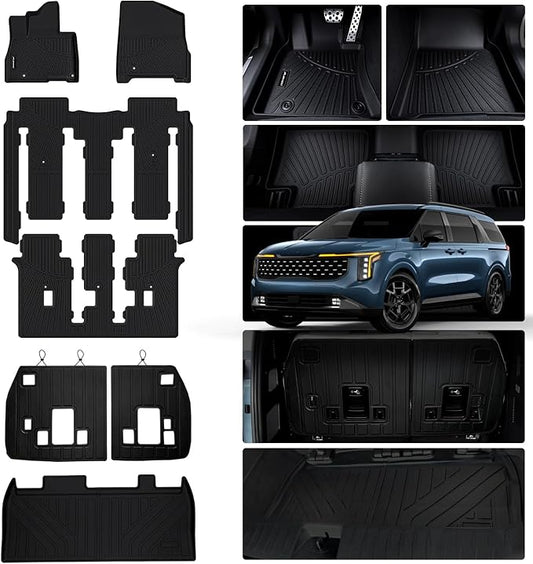 Floor Mats for 2025 2026 KIA Carnival Hybrid 8 Seats (Not for Fuel & Prestige) & Cargo Mat & Backrest Mat,TPE All Weather Protection Full Set Liner Covering The Backrest Accessories